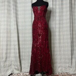 Galina Signature Burgundy‎ Sequin Strapless Gown 4 Holiday Wedding Formal